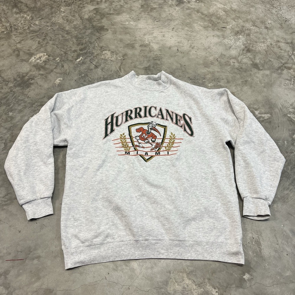 Vintage 1990s Miami Hurricanes Sweatshirt Heather Gray Iris Nutmeg Size XL USA